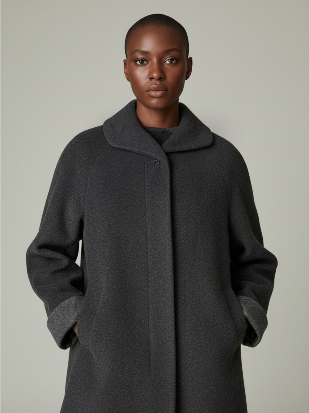 Vintage Fen.Melli for the Bay Women's Black Wool Pea Coat w Contrast Collar 10